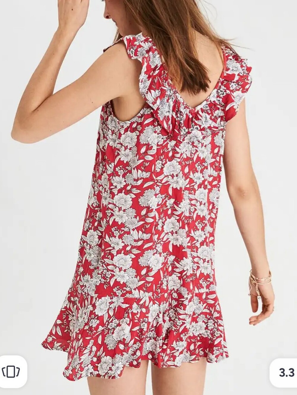 AE Red Floral Lace Up Dress Ruffle Sleeve Mini Dress, Size XL Long